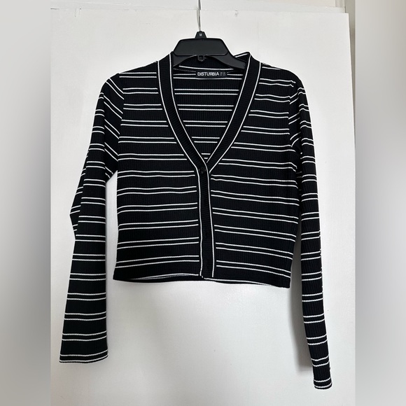 Disturbia Sweaters - Disturbia Monochrome Striped Knit Cardigan